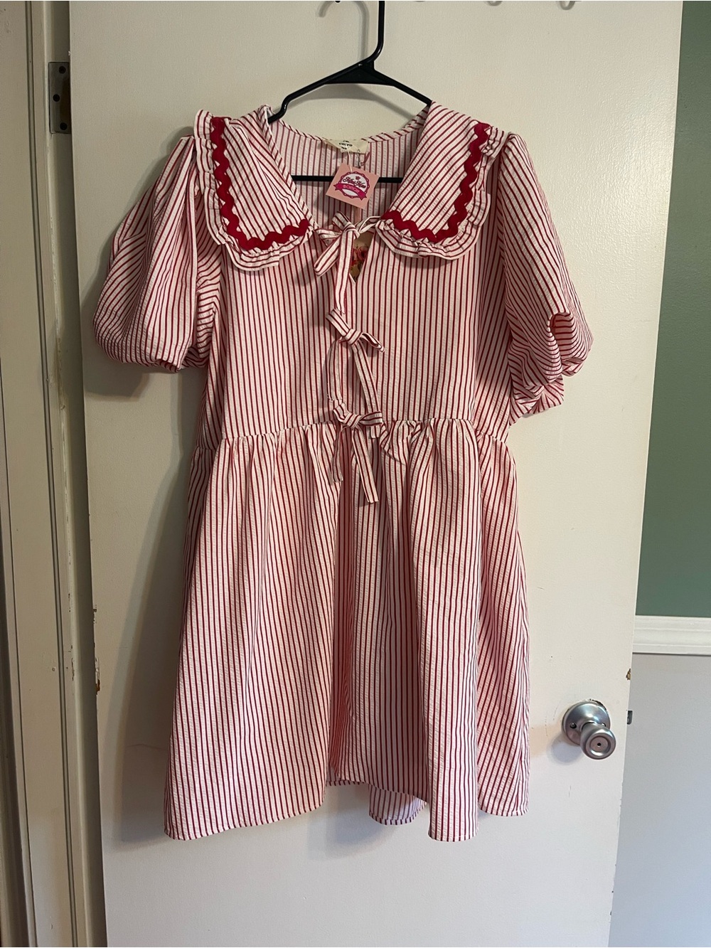 entro Red & White Striped Bow-Front Dress